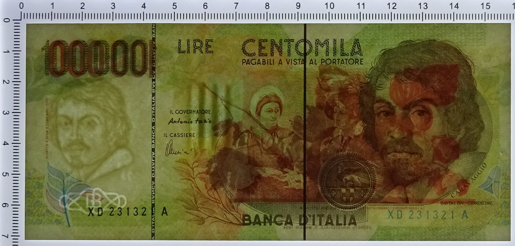 CERTIFICATO 14118 III 100000 Lire B D Italia Caravaggio II Serie